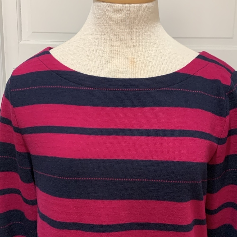 Talbots sz S navy blue and magenta cotton boatneck striped 3/4 sleeve top - Picture 3 of 7